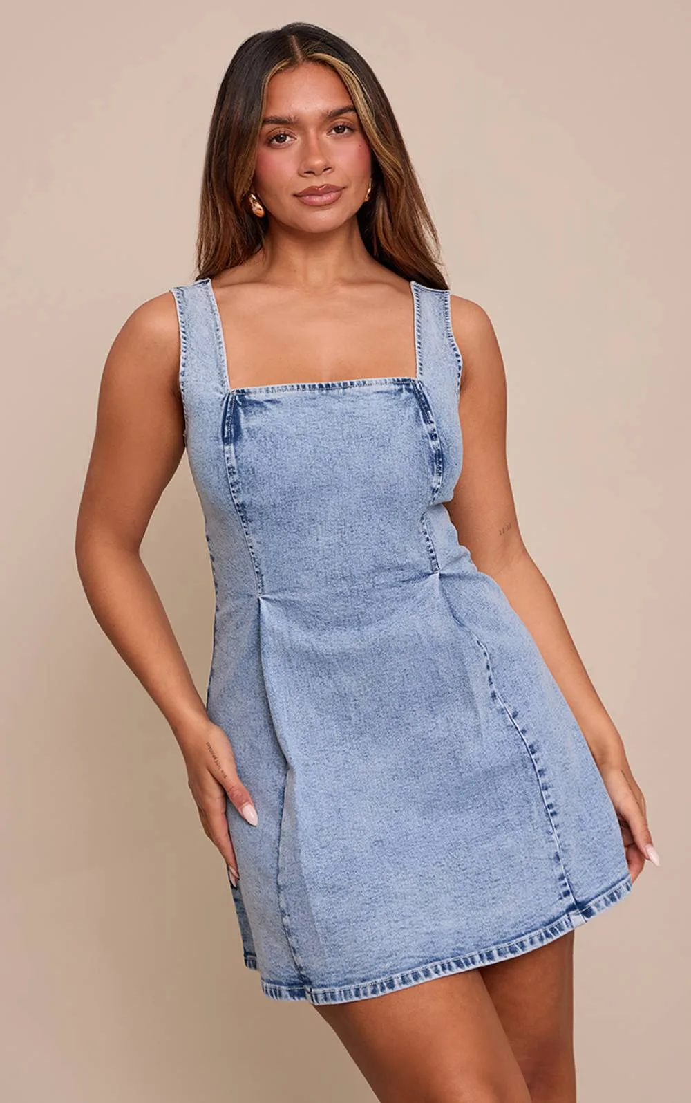 Shape Stretch Denim a Line Mini Dress by PrettyLittleThing