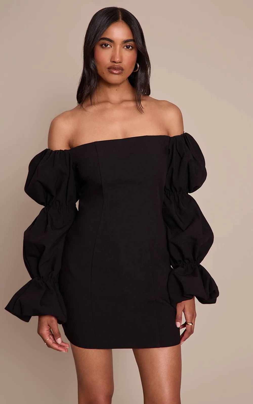 Puff Sleeve Bardot Bodycon Dress