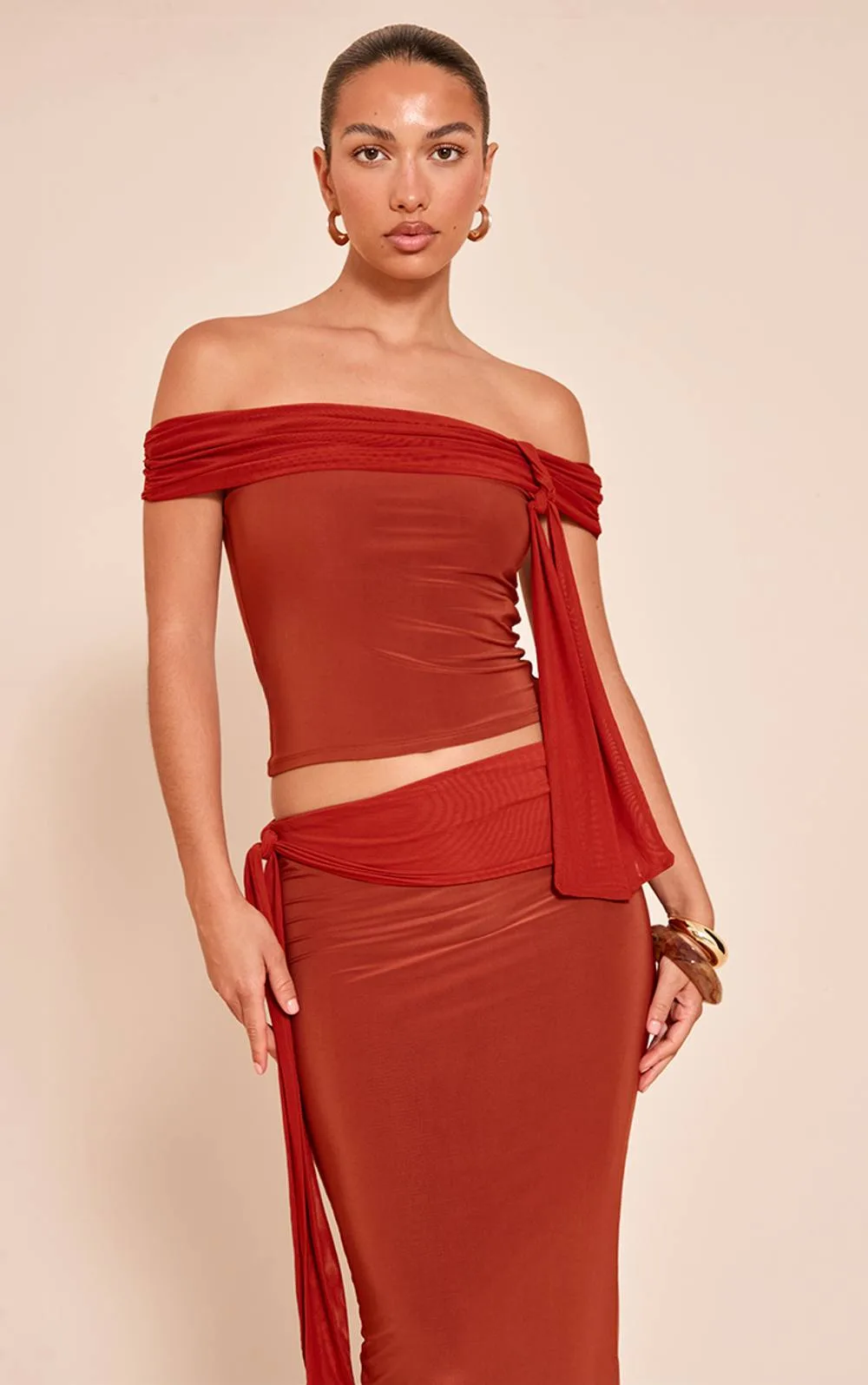 Double Slinky Knotted Bardot Top Co-Ord