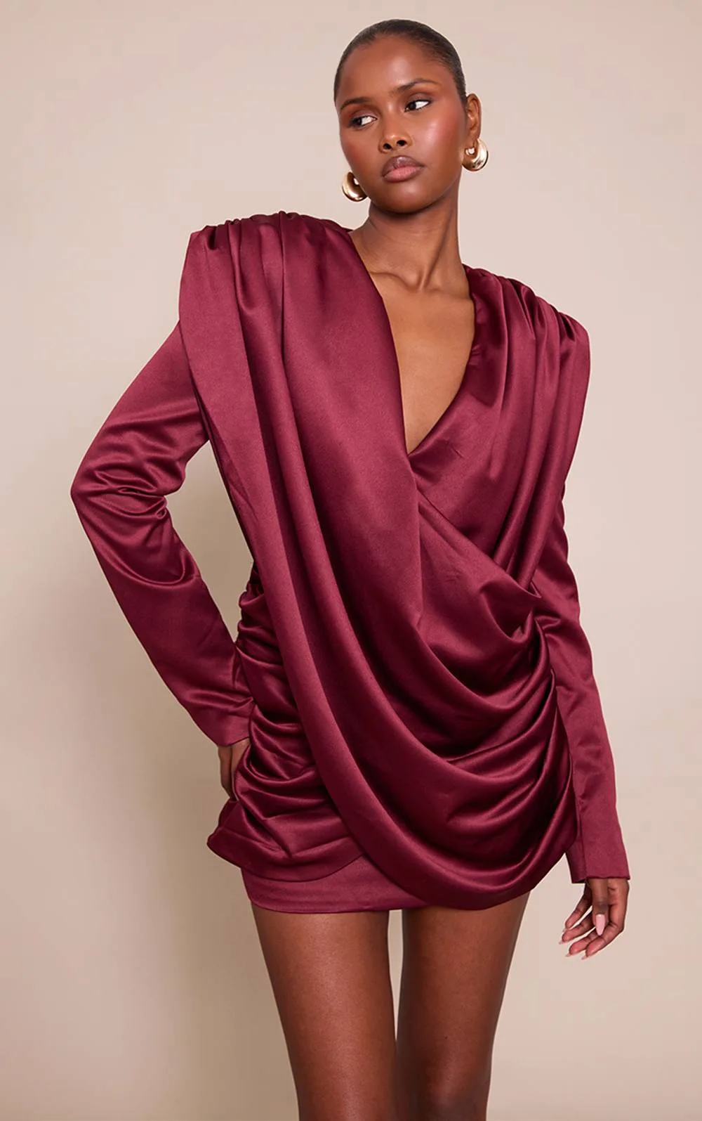 Satin Cowl Neck Mini Dress
