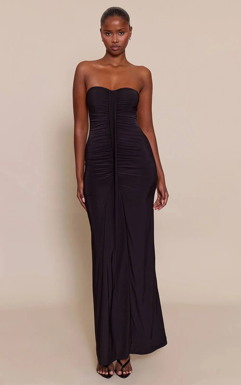 Ruched Drape Detail Slinky Maxi Dress by PrettyLittleThing