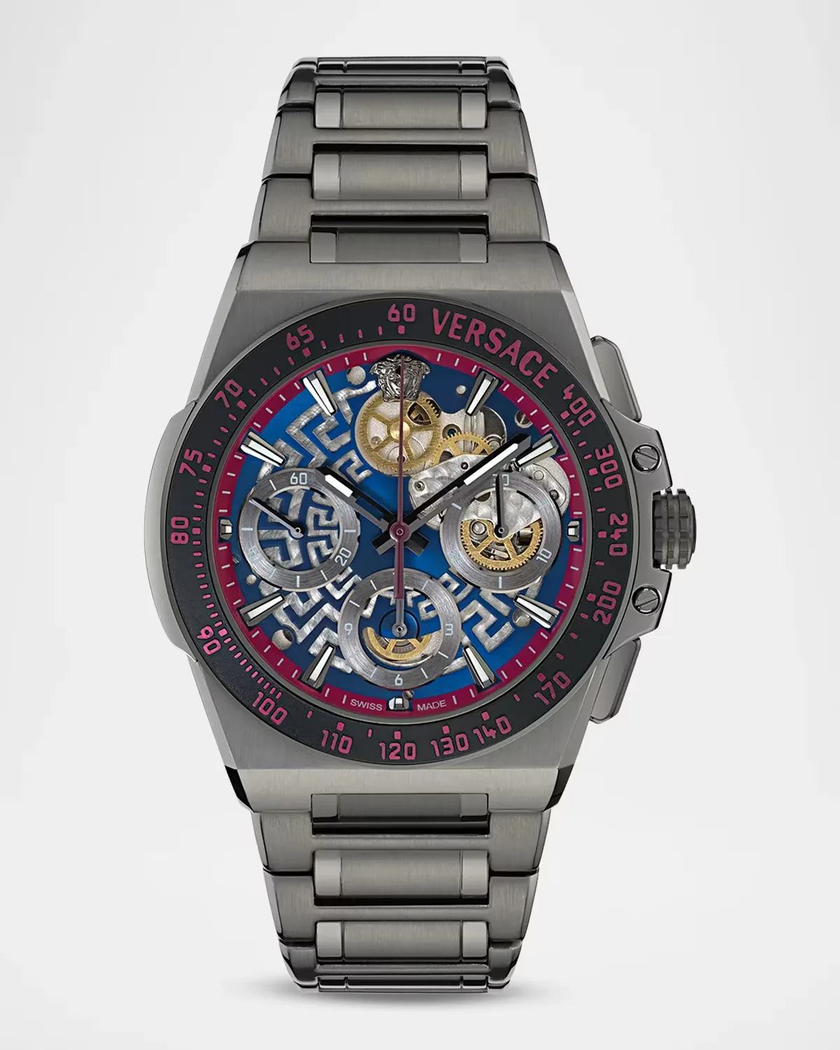 Greca 43mm IP Gunmetal Extreme Chrono Skeleton Automatic Watch by Versace