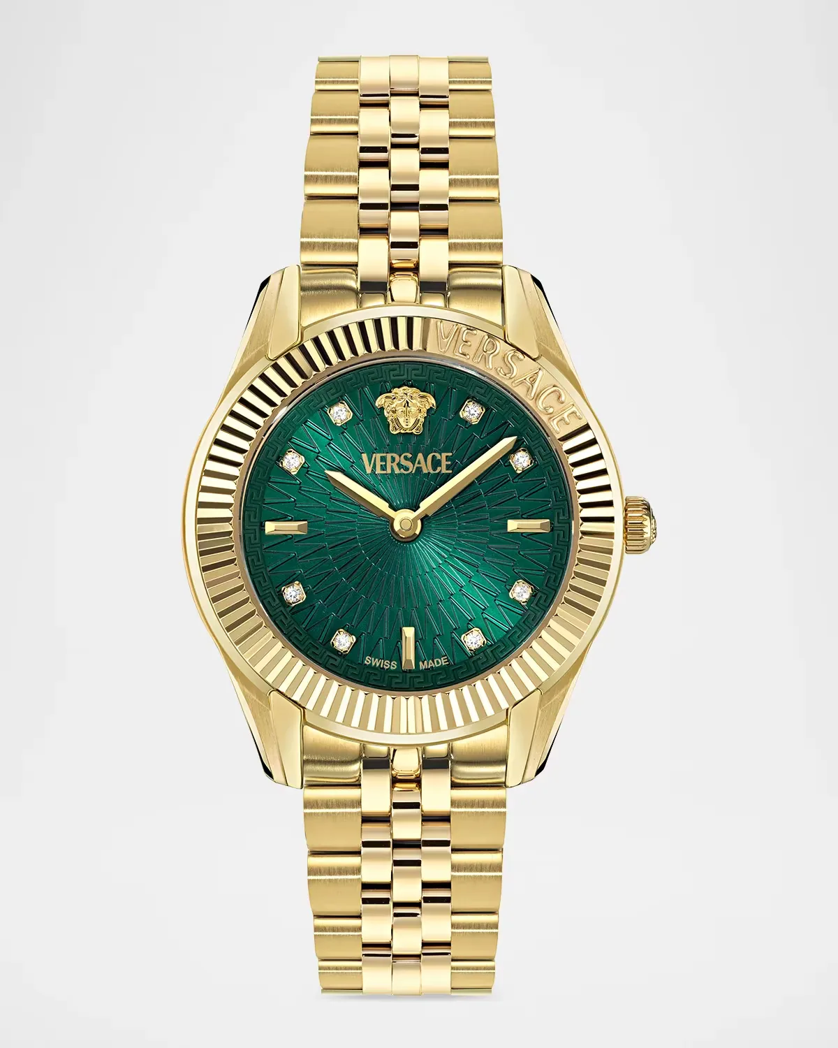 Greca Time Diamond 30mm IP Yellow Gold Bracelet Watch by Versace