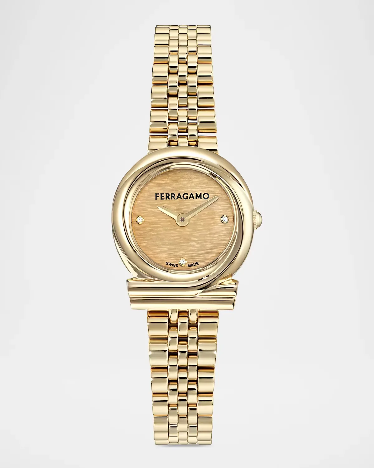0.01 TCW Diamond IP Goldtone Twisted Gancini Watch 23MM