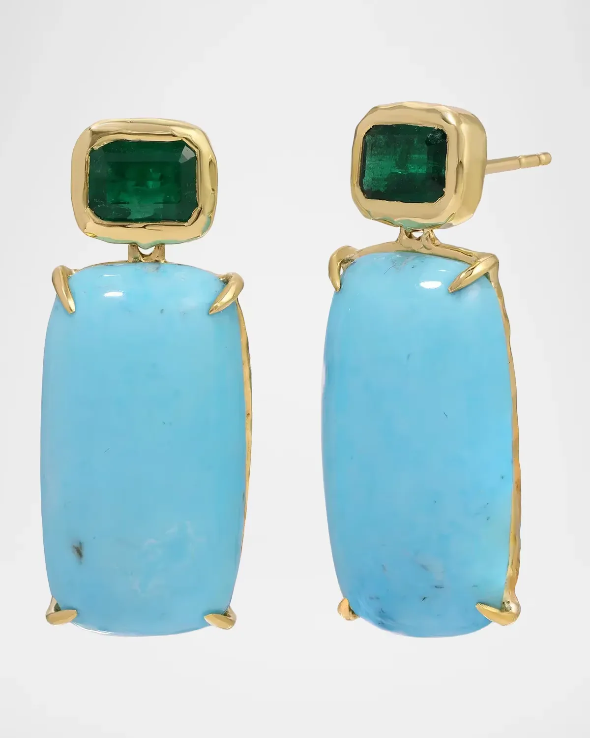 18K Besting Gem Emerald and Turquoise Drop Earrings