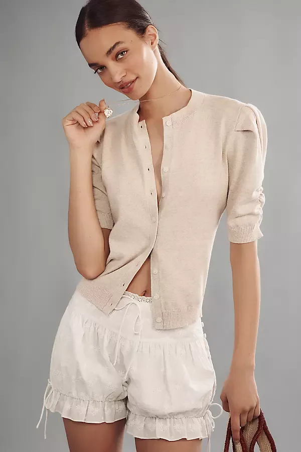 Cotton Cashmere Short-Sleeve Cardigan by By Anthropologie