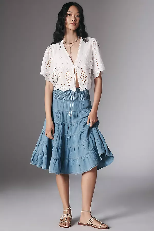 Reese 100% Cotton Smocked Midi Skirt by Pilcro