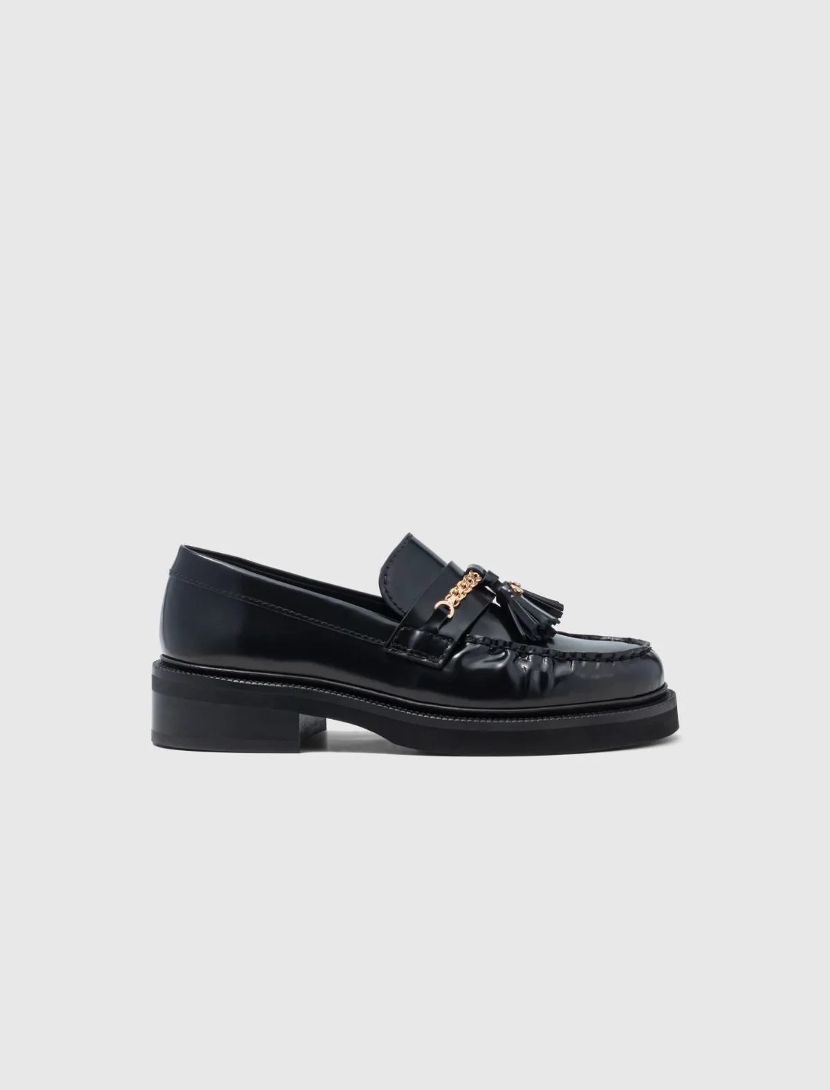 Pleated-Edge Leather Loafers by Maje
