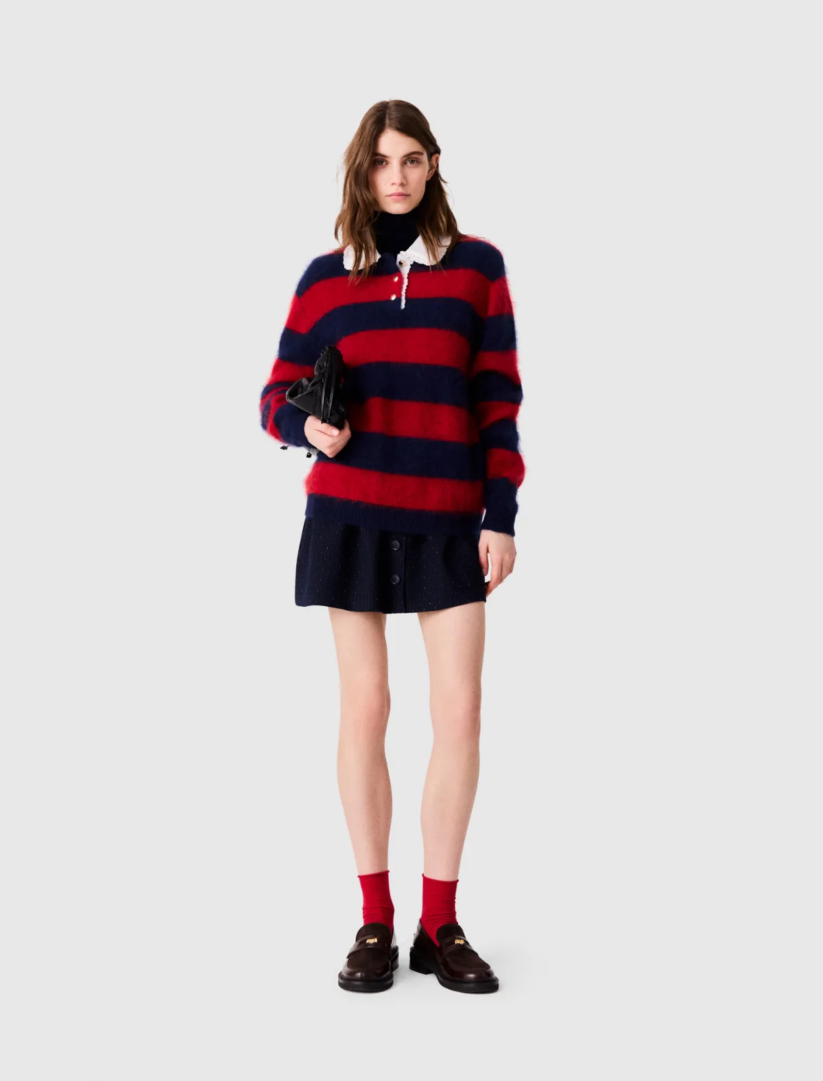 Fluffy Sweater with Poplin Collar by Maje