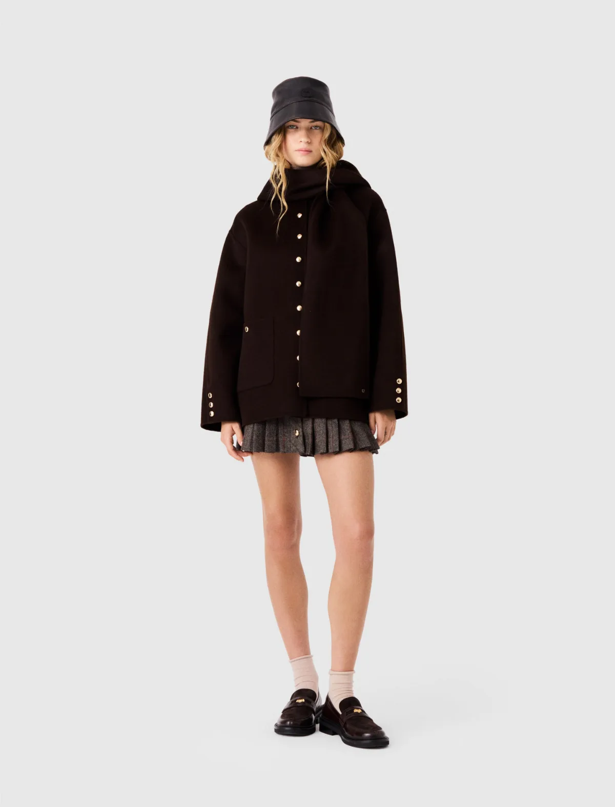 Wool Coat with Removable Scarf by Maje