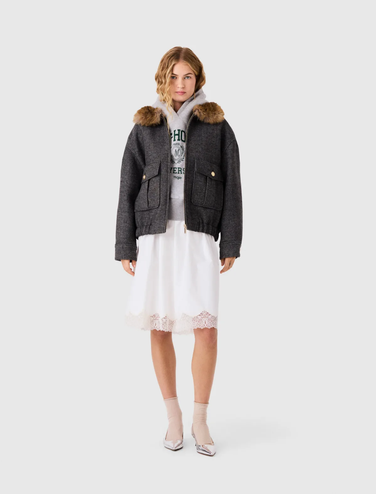 Faux Fur Collar Jacket by Maje