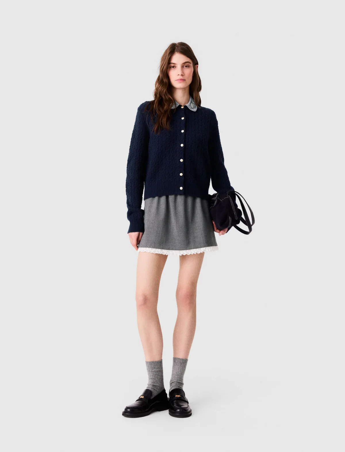 Cardigan with Poplin Collar by Maje