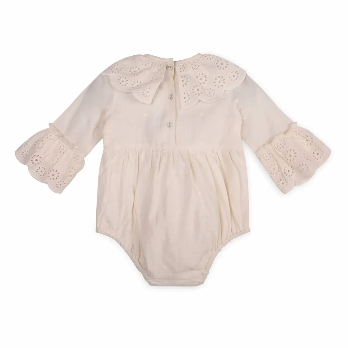 Schiffli Lace Clown Collar Romper by VIVERANO Organics