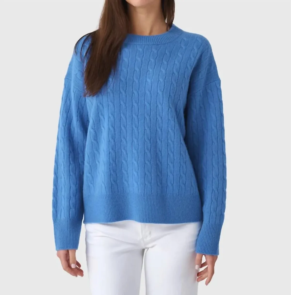 Crewneck Cashmere Cable Sweater in French Blue by ALEX MILL