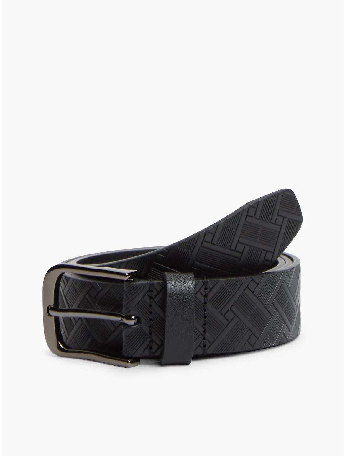 Square Buckle Embossed Leather Belt by Tommy Hilfiger