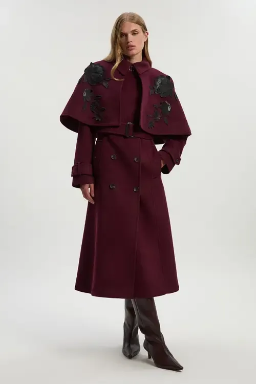 Tailored Funnel-Neck Cape Midi Coat by Karen Millen