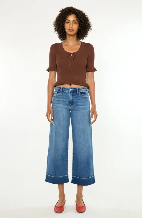 Fig Essentials Mid Rise Crop Wide Jeans by KanCan