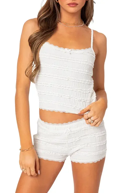 Lucy Ruffled Lace Crop Tank by EDIKTED