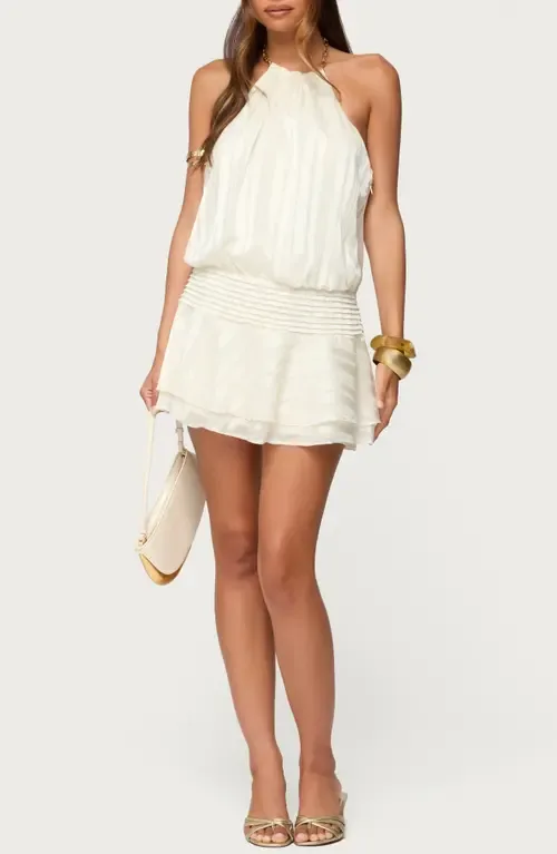 Glossy Drop Waist Halter Minidress by EDIKTED