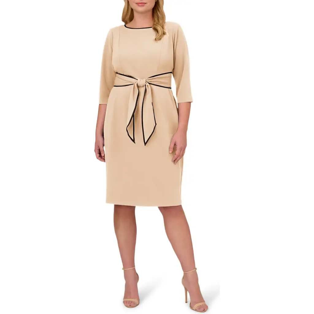Tipped Tie Waist Crepe Dress by Adrianna Papell