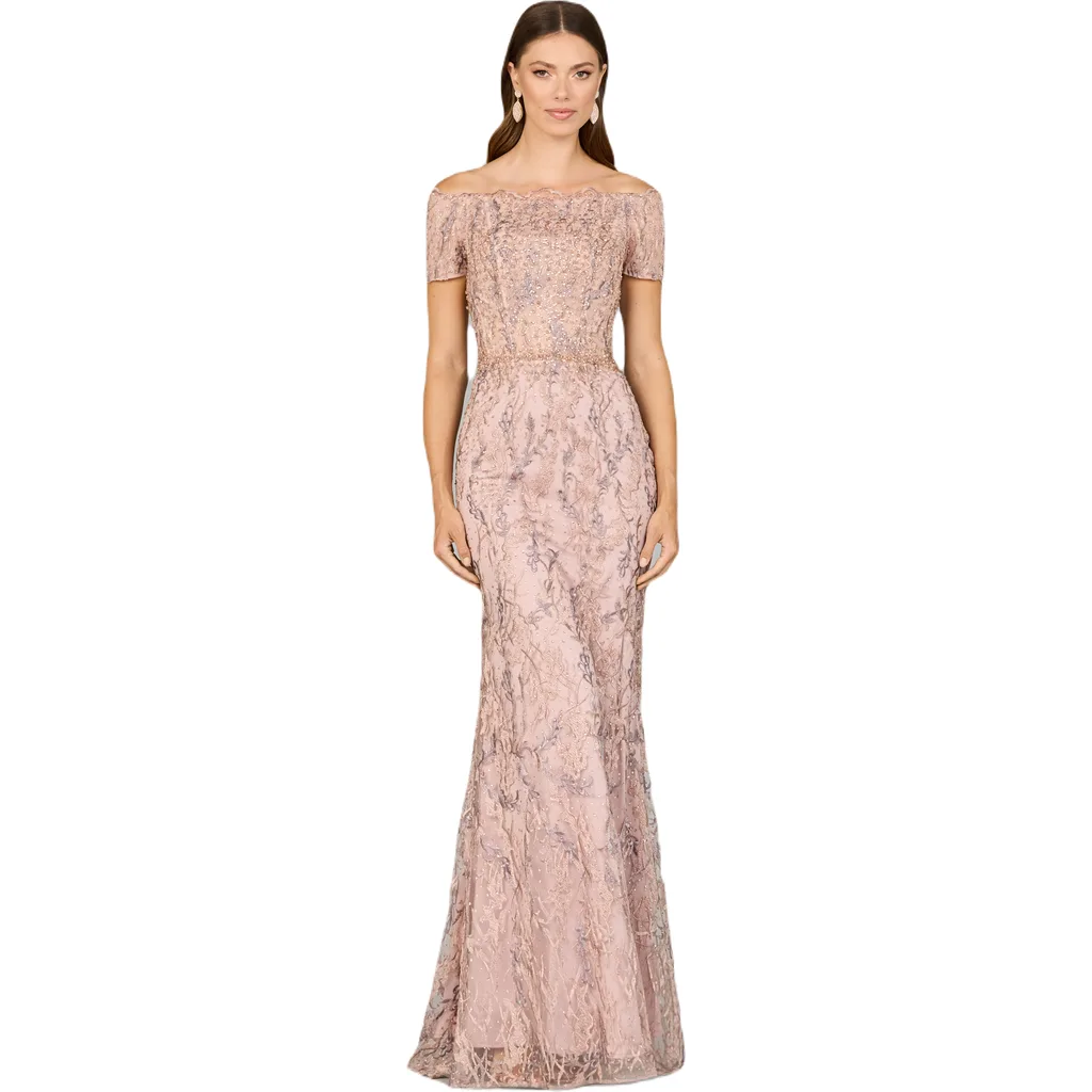 Off Shoulder Mermaid Gown with Short Sleeves