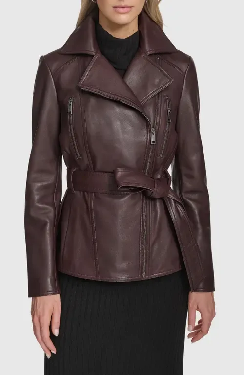Violet Leather Trench Jacket by Andrew Marc