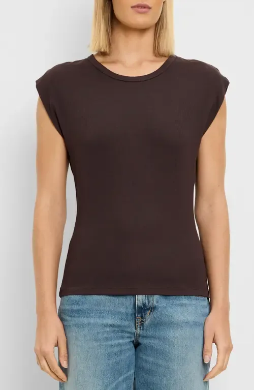Joni Power Shoulder Rib Top by Michael Stars
