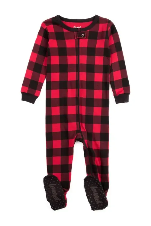 Footed Cotton Pajamas Matching Family Coordinated Plaid Prints by Leveret
