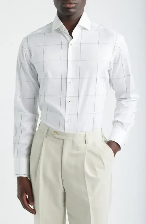 Modern Fit Windowpane Check Non-Iron Cotton Twill Dress Shirt by 1863 by Eterna