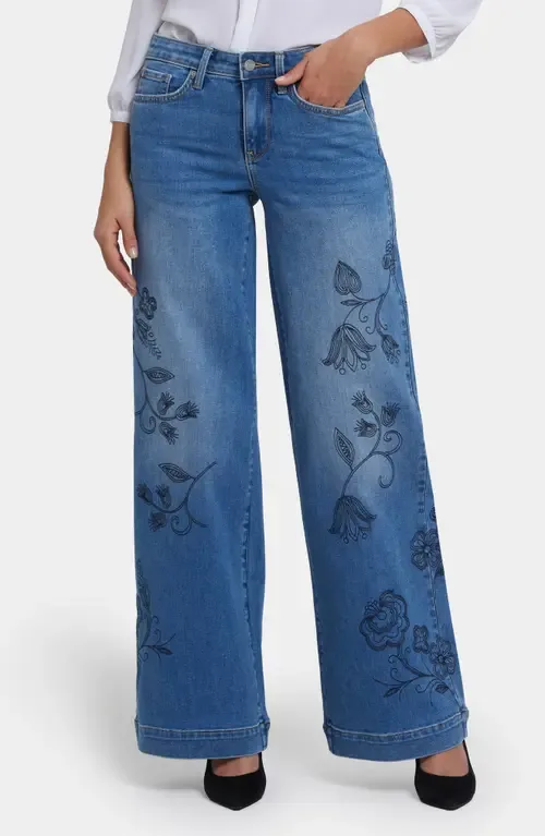 Teresa Floral Embroidered Wide Leg Jeans by NYDJ