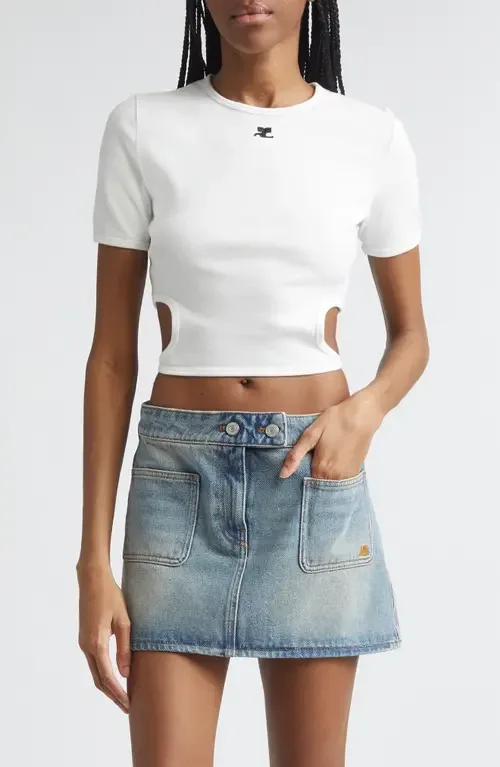 Ribbon Cutout Crop Rib T-Shirt by Courrèges