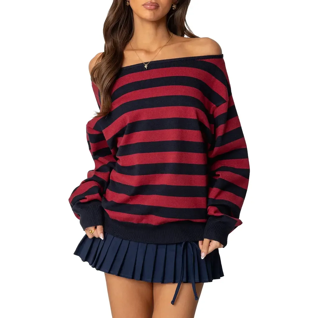 Sterling Stripe Off the Shoulder Sweater by EDIKTED