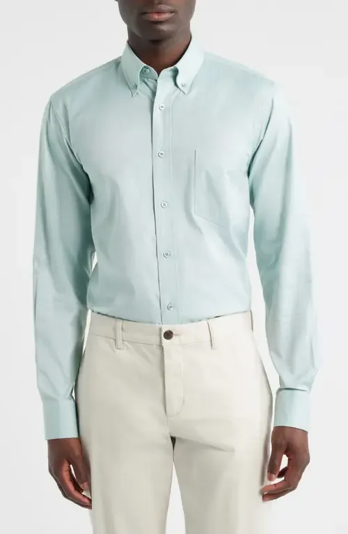 Regular Fit Light Green Cotton Button-Down Oxford Shirt by EAGLE