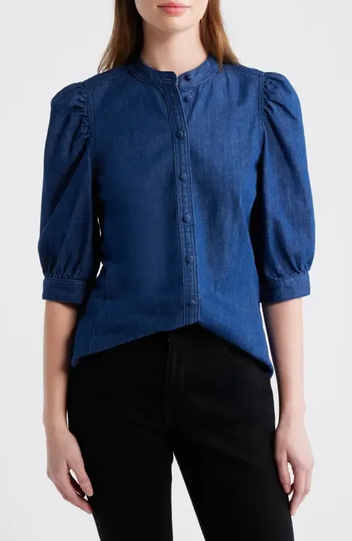 Denim Puff-Sleeve Band-Collar Shirt by Madewell