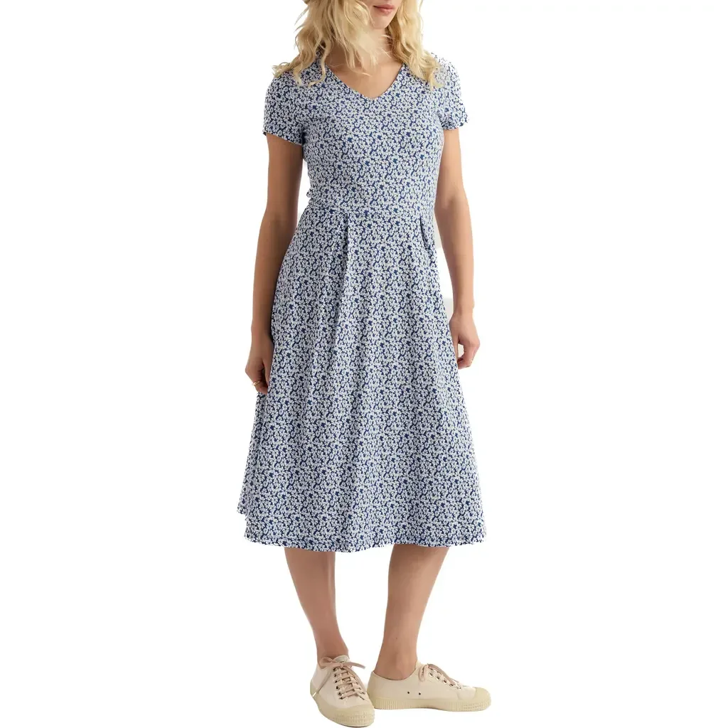 Pier View Floral Print Flare Stretch Organic Cotton Dress by Seasalt Cornwall