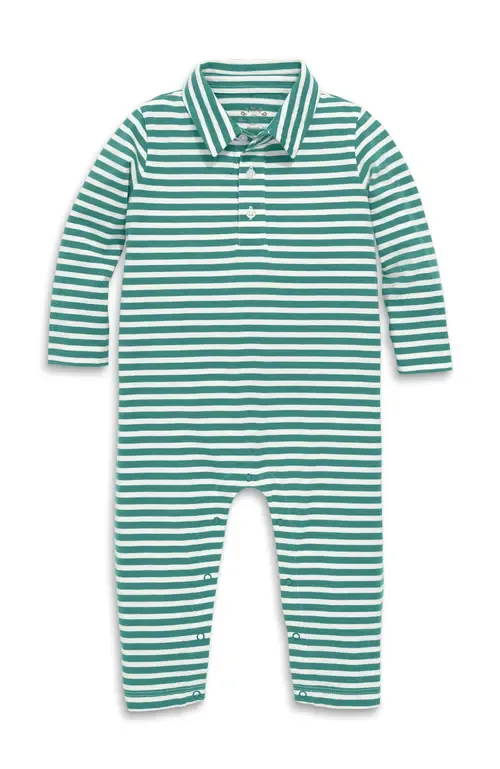 Long Sleeve Polo Romper in Mini Stripe by Primary