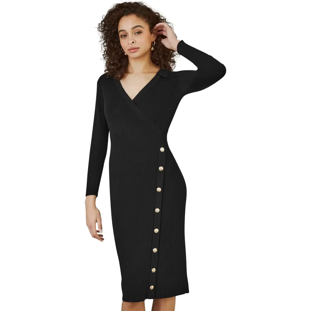 Knitted Button Detailed Midi Dress