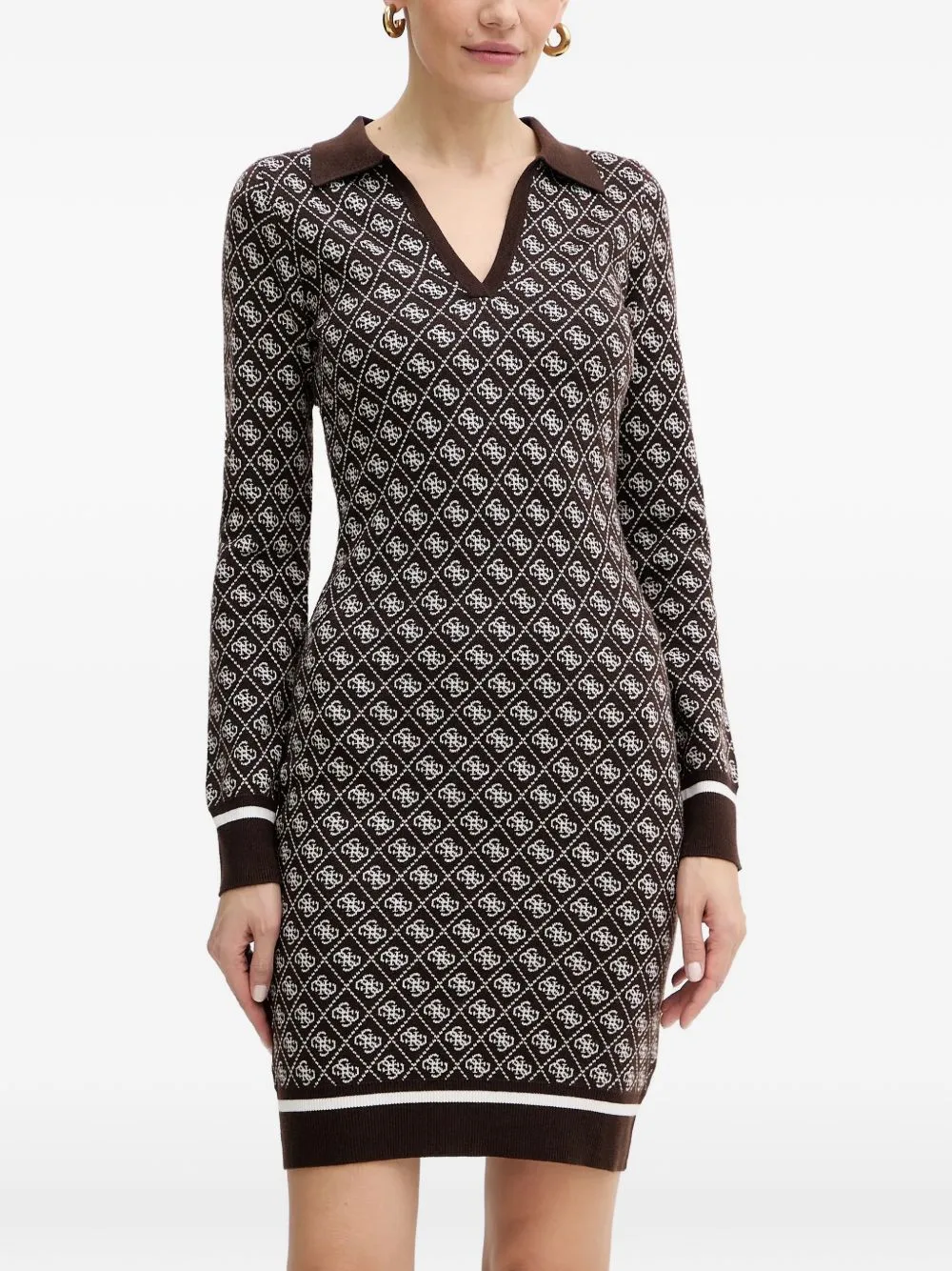 Patterned V-Neck Mini Dress by GUESS USA