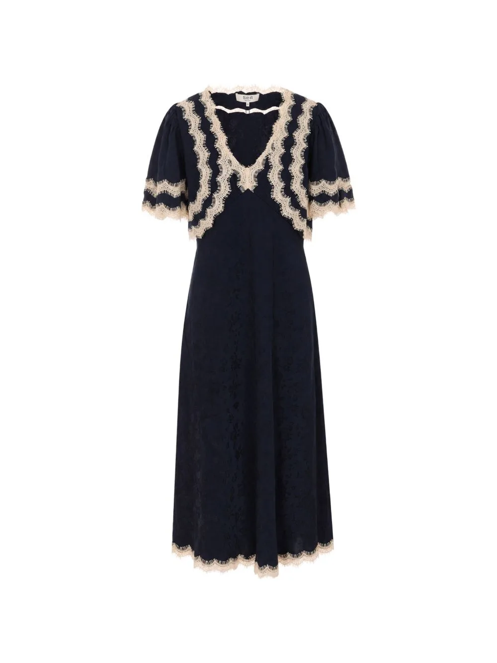 Shay Lace-Trim Floral-Jacquard Midi Dress by Sea