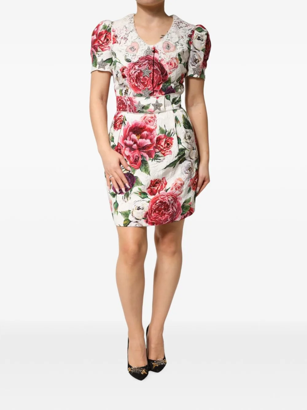 Floral-Print Lace-Collar Mini Dress by Dolce & Gabbana