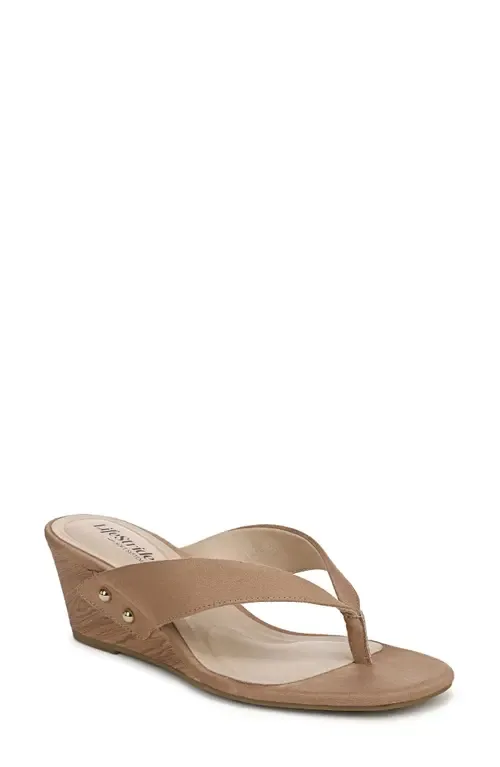 Stella Wedge Flip Flop in Bamboo Tan Suede by LifeStride