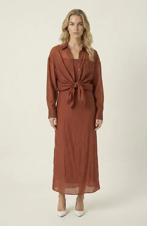 Sheer Layered Two Piece Midi Dress Set by Modenaire