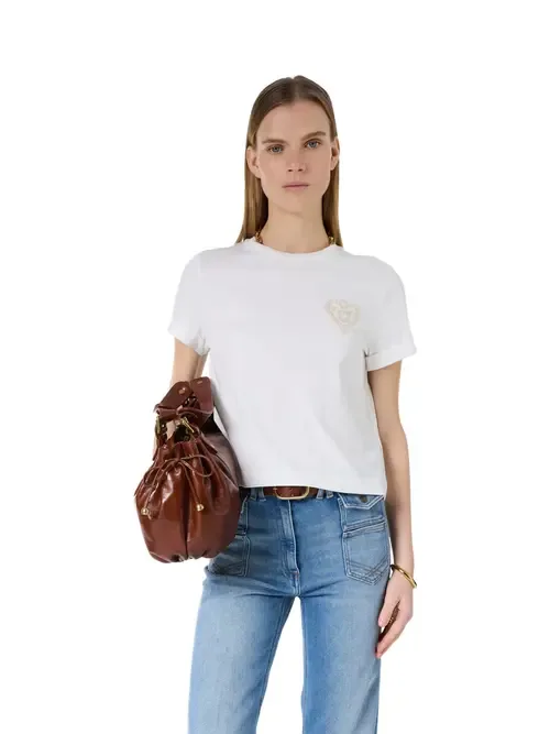 Melia Embroidered Emblem Cropped T-Shirt by GERARD DAREL