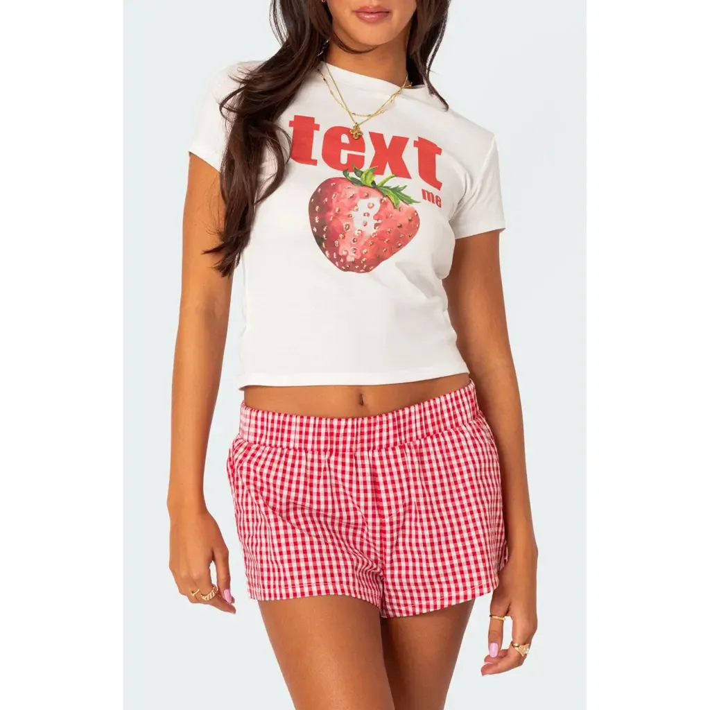 Text Me Strawberry Graphic T-Shirt by EDIKTED
