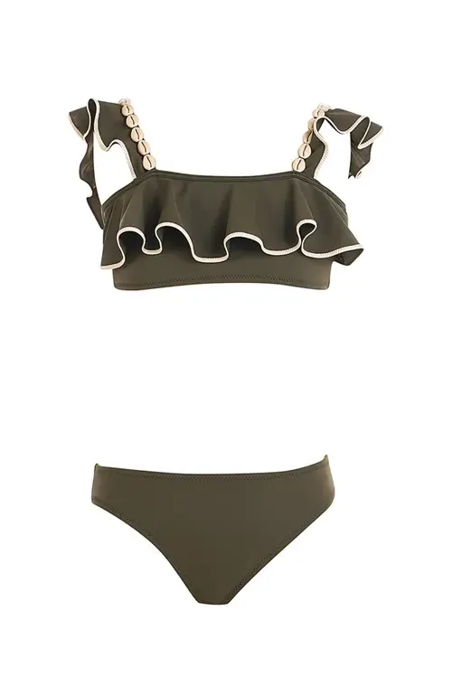 Ruffled Shoulders with Shell Detail Two-Piece Bikini by NESSI BYRD