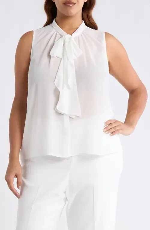 Ruffle Tie Sleeveless Chiffon Top by Tahari ASL