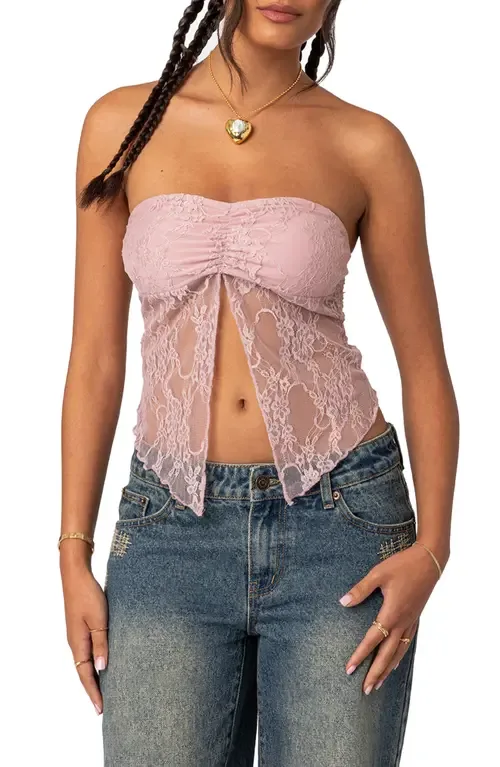 Twilight Strapless Lace Split Front Crop Top