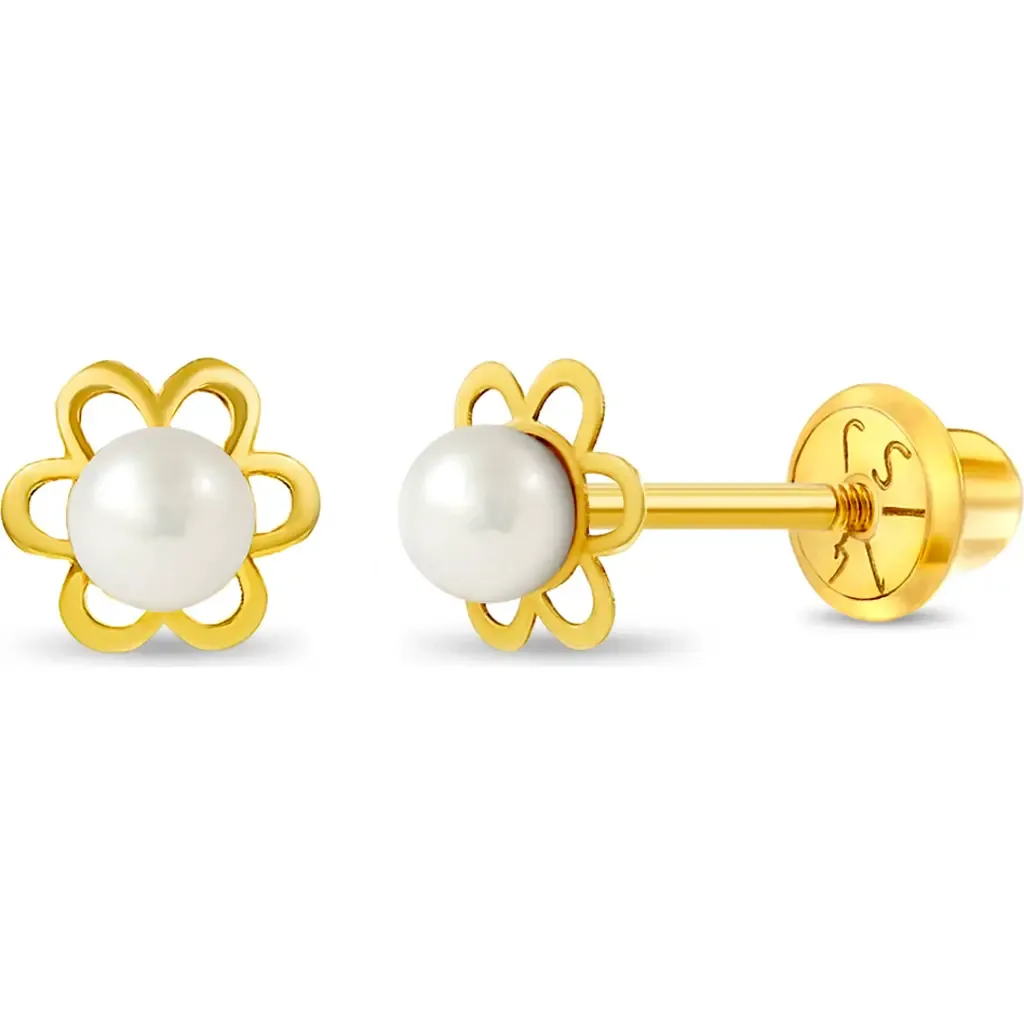 14k Freshwater Pearl Flower Earrings by In Season Jewelry