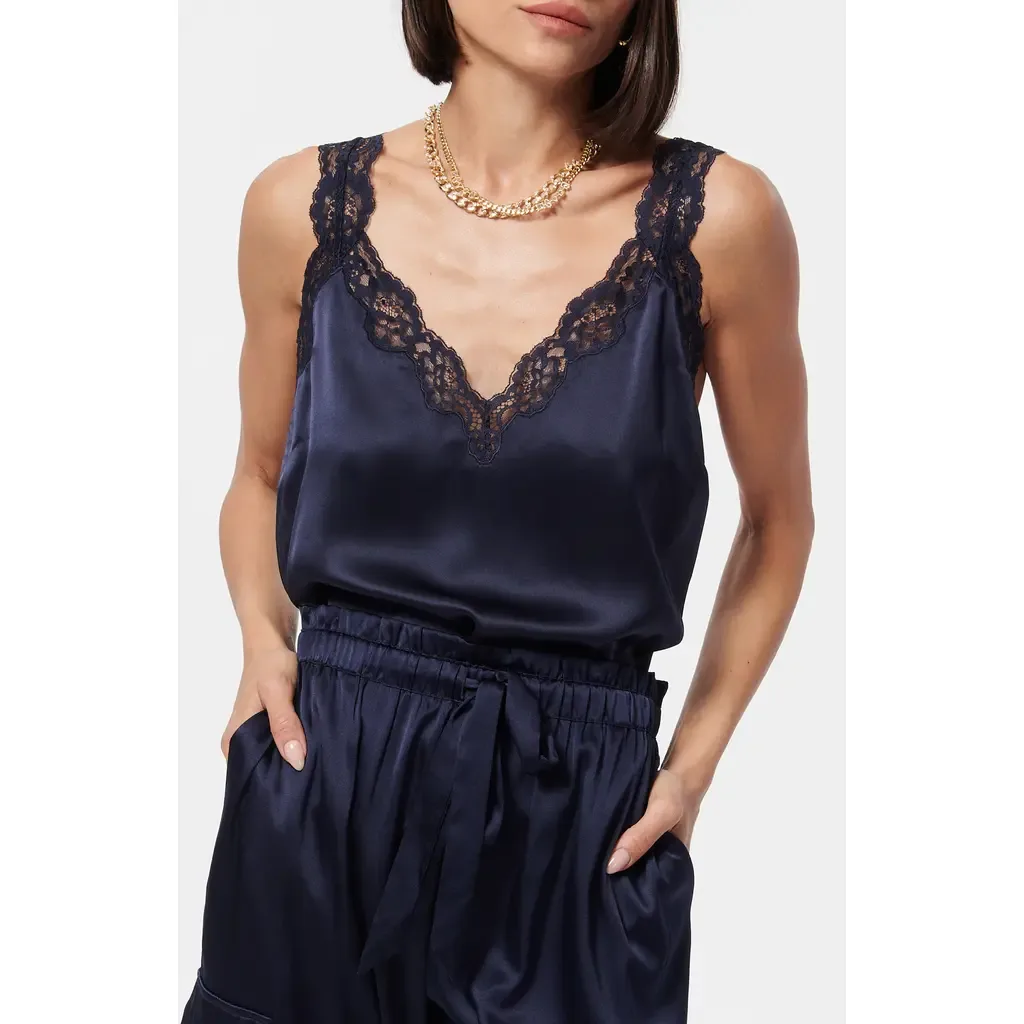 Fernanda Lace Trim Silk Charmeuse Tank by CAMI NYC