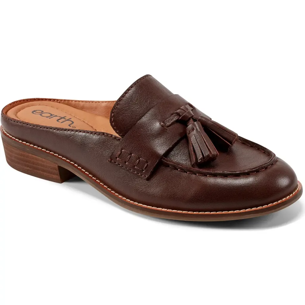 Everett Tassle Mule in Dark Brown Leather by Earth®